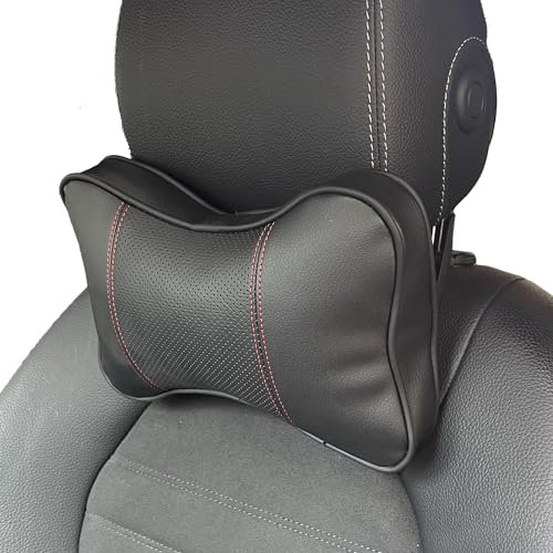 duoyif Coussins d'appui-tête de Voiture en Cuir et Coton, Oreiller Cervical pour Siège Auto, Oreiller de Soutien Nuque pour Les Sièges d'Auto, Siège de Bureau, Chaise Gaming 1Pièce (J Noir)