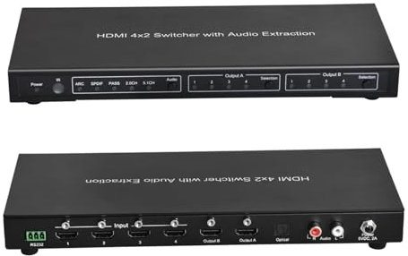 Schaltgerät 4x2 Matrix Switch, 4K HDR, HDCP2.2, De-Embedding, Skalierbarer Ausgang, RS232/IR Erweiterte Kompatibilität