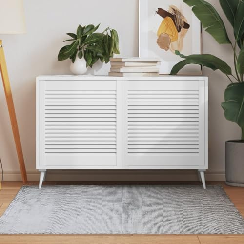 Gecheer Schranktüren Lamellen-Design, Möbeltür, Kleiderschranktür, Lamellen-Paneel, Schranktür mit Lamellen, Lamellenpaneel 2 STK Weiß 61,5x59,4 cm Massivholz