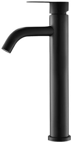 Grifo alto lavabo negro, Lavabo sobre encimera, Fria Y Caliente, Grifo lavabo Con Mangueras (B)