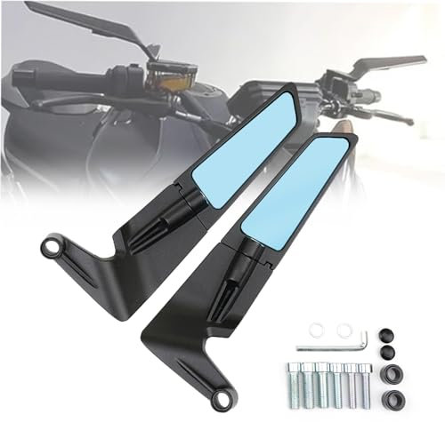 LJLBFB Motorradspiegel für Yamaha MT 125 YZF R125, Einstellbare Drehbare Rückspiegel Motorrad Wind Schwenkbare Flügelspiegel Ersatz, Mit 8mm 10mm Schrauben,B/Blue Glass