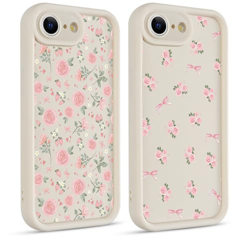 Coiwxmoi 2 Pezzi Cover per iPhone 17e/iPhone 16e, Silicone Custodia con Fiori Disegni Aesthetic Flower Motivo Custodia, Antiurto Protezione Fotocamera Case per Donne Ragazza per iPhone SE 4 6,1, Rosa