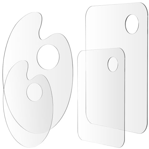 TIESOME 4 Stück 2 Größen Klare Acryl Malpalette, 20 x 15 cm und 15 x 10 cm Oval Mischpalette Acrylfarben Antihaft Öl Farbmischpalette Quadrat Kunstpalette Artpalette für DIY Kunst Malerei