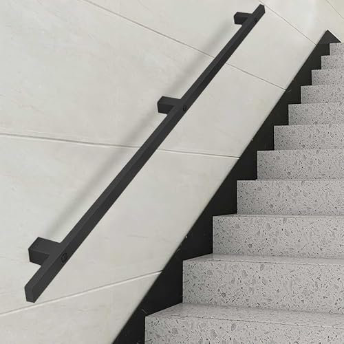 Luyckfrazy Modern Stair Handrail for Walls, Black Wrought Iron Staircase Banister Railing Support Rod for Outdoor Indoor, Safety Hand Rail with Wall Holders and Metal Screws(16ft/480cm)