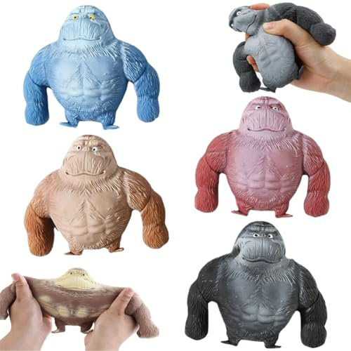 4PCS Gorilla Stressabbau Spielzeug, Mini Stress Gorilla Spielzeug, Gorilla Squeeze Toy, Latex Monkey Gorillas Toys, Dehnbares Lustiges Sensorisches gegen Stress und Angst