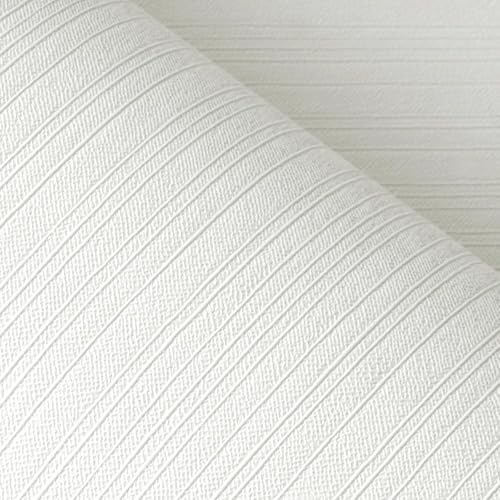 FunStick Self Adhesive White Wallpaper Bathroom Striped Grasscloth Textured Wallpaper for Living Room Peel and Stick Off White Vinyl Wrap for Furniture Sticky Back Plastic for Walls Bedroom 40CMx2M