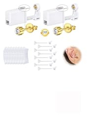WillTen kit percage oreille G23 titane or argent, lot de 2 perceur d'oreille pistolet piercing oreille 4 mm, kit piercing kit à utiliser chez soi pour le lobe, le cartilage et l'hélix