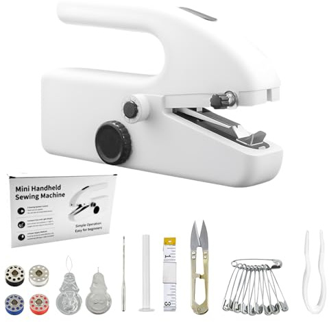 Mini Máquina de Coser Portátil Eléctrica,Máquina de Coser Manual | con Doble Hilo y 2 Velocidades, Ideal para Principiantes,fácil de usar,Viajes y Reparación de Ropa en Casa (Blanco)