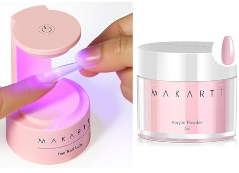 Makartt UV Lamps for Gel Nails Acrylic Powder kits - Portable Flash Cure Nail Lamp Fast Curing UV Nail Lamp and 56g Professional Pink Acrylic Nail Powder for Nails Extension