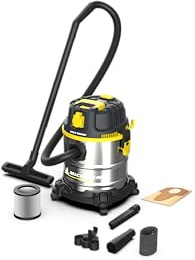 MICHELIN, Aspiratore Solidi e Liquidi, HP20 PRO, Serbatoio in Acciaio da 20 L, con Presa Elettroutensili, 1200 W, Completo di Accessori, Funzione di Soffiaggio, 20 kPa