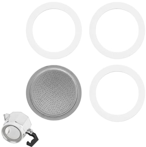 EUQWOSDD 4-Pack Replacement Accessories for 2 Cup Moka Pot Stovetop Espresso Maker, 3 Silicone Gasket Seal Rings + 1 Aluminium Filter Plate Coffee Spare Parts