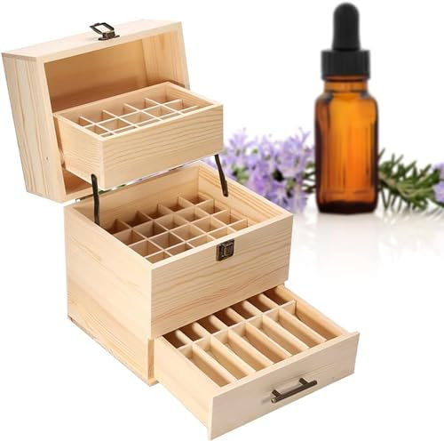 Wooden Essential Oils Storage Box, Essential Oil or Nail polish Fragrance Bottles Organiser 3 Tier for 59 Bottles from 5 to 15 ml for Essential Oil Storage 215 mm x 183 mm x 237 mm