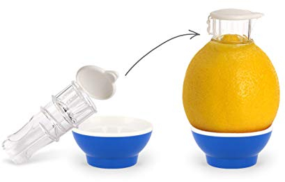 Patent-Safti Exprimidor I La boquilla original para limones, naranjas, etc. I Más fácil que cualquier exprimidor de limones o zumos I (Azul)