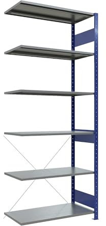 eurokraft | Steckregal | einreihig | Fachboden-BxT 1000 x 500 mm | blau | Höhe 2500 mm | Anbauregal