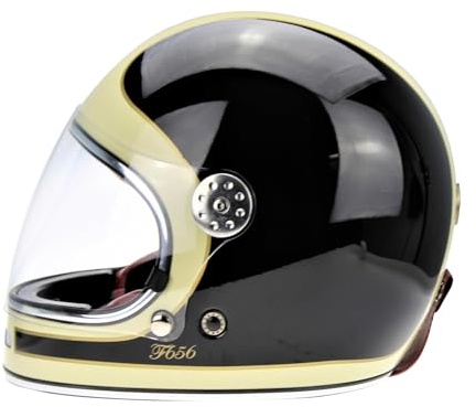 ViPER F656 Integralhelm ECE 22.06 Zertifiziert – Vintage Motorradhelm für Männer & Frauen, Vollvisier Helm für Motorrad & Roller, Touring & Urban Safety Helmet (Black/White, XL)