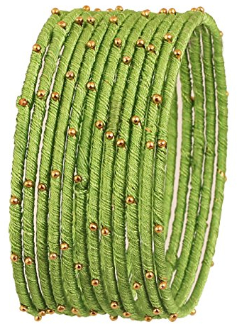 Touchstone Seidenfaden Armreif Kollektion handgefertigten Kunstseidenfaden exotischen Look mit Perlen Designer Armreifen Armbänder für Damen 2.5 Set von 12 Parrot Grün