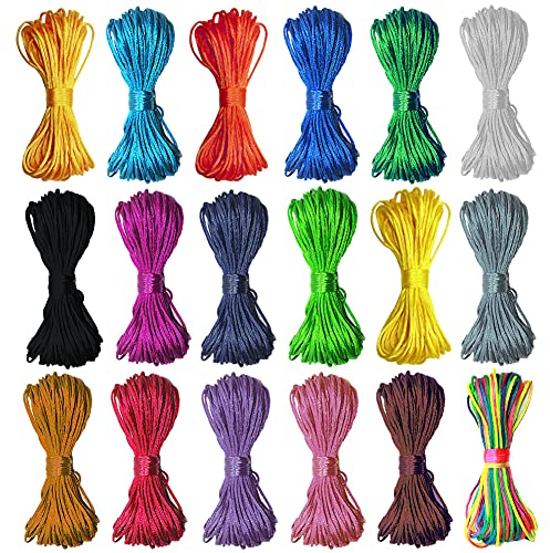Ewparts Nylonschnur für Armbänder 1,5mm Satinkordel 180 Meter Satinschnur Nylonfaden für Armbänder Satin Rattail Schnur kumihimo Regenbogen Schnur Chinesische Knotenschnur Seideschnur für Armbänder