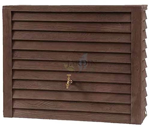 Serbatoio Parete marrone scuro. Capacità di 350 litri, realizzato in polietilene. Rubinetto incluso. Dimensioni: Larghezza 124 cm, Profondità 40 cm, Altezza 100 cm