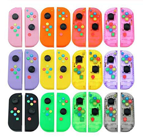 Ersatz-Gehäuse für Frontplatte, Griffschalen, Gehäuse, Batterie, mittlere Rahmenplatte + Joystick-Kappe + L-R-Tasten für Switch Controller (Rosa)