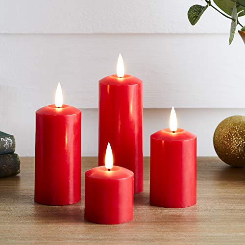 Lights4fun 4er Set TruGlow® rote LED Echtwachskerzen mit Timer und warmweißer LED Flamme batteriebetrieb