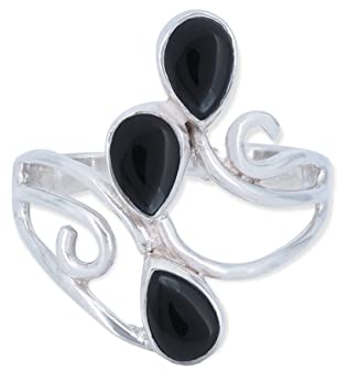 Ring 925 Silber Onyx schwarzer Stein Edelstein echt Silber Damen Sterling Silber Geschenk (MRG-212-03-(60))