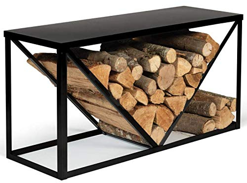 IDMarket - Range bûches Horizontal Acier Noir pour cheminée