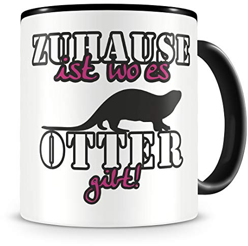 Samunshi® Otter Tasse mit Spruch Zuhause ist Otter Geschenk für Otter Fans Kaffeetasse groß Lustige Tassen zum Geburtstag schwarz 300ml