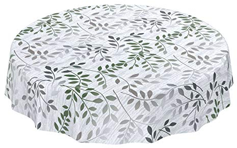 Wachstuchtischdecke abwaschbar Garten Tischdecke Wachstuch Rund Oval Eckig Indoor Outdoor Blätter Silber Grün Rund 140cm