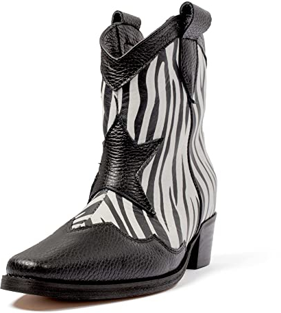 L37 HANDMADE SHOES Stivali da Cowboy, Scamosciata, Fodera in Pelle, Scarpe Fatte a Mano, Cielo Pieno di Stelle, Western Boot Donna, Bianco Nero, 36 EU
