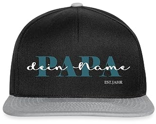 Spreadshirt Papa Kind Text Mit Name Geburtsjahr Personalisiert für Vater und Familien Snapback Cap, One Size, Schwarz/Grau