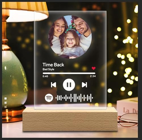 Personalisiert Spotify Nachtlicht mit Foto Musik, LED Arcyl Glas Nachtlampe Raumdekoration Foto Geschenk für Paare Familie Freund Geburtstag Weihnacht Valentinstag