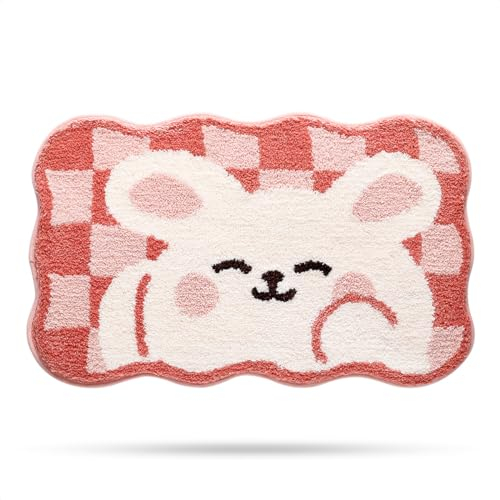 Niedlicher Badteppich Badematte für Badezimmer Rutschhemmender Weicher Badteppich für Duschen Niedlich Plüsch Mikrofaser Super-saugstark Plüschteppich für Kinder- und Schlafzimmer sowie Küche 40x60cm
