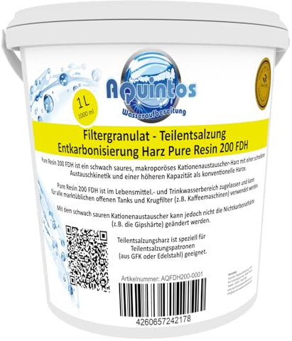Teilentsalzungsharz Filtergranulat zur Wasser Teilentsalzung/Entkarbonisierung Harz Pure Resin 200 FDH (1 Liter)