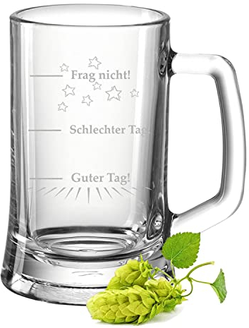 GRAVURZEILE Bierkrug mit Gravur - Guter Tag Schlechter Tag - Geschenk für Männer - Geschenke für Papa zum Vatertag Geburtstag oder zu Weihnachten - Bierseidel als Geschenk für Ihn - Größe: 0,5 L
