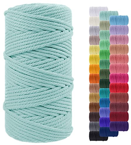 LEREATI Corde Macramé 5mm x 100m, Fil Macramé Corde Coton Naturelle, Grosse Ficelle Cordelette 5mm Cordon Macramé pour Macrame Mural, Porte Plante, Bricolage, Décoration Boho (Bleu Clair)