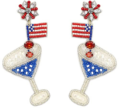 Emulily Beaded USA Cocktail Post Earrings Handmade USA Cocktail Earrings, Glass, n