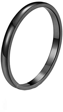 Epinki Eheringe Damen 2MM, Schwarz Bandring Pärchenring Dünn Stapelring Edelstahl Ringe Frau, Größe 57 (18.1)
