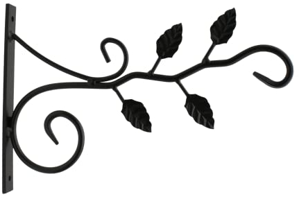 DOJA Barcelona | Ganci Vasi da Appendere con Foglie | 2 pezzi Ganci per Vasi da Parete | 310x210mm | Gancio Porta Vaso Sospeso per Piante Ferro Battuto | Gancio Portavaso da Balcone, Giardino