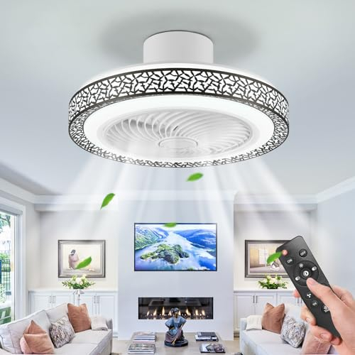 LOKUNM LED Ventilador de Techo con Luz Negro 50CM 35W Lampara Ventilador Techo Rejilla Giratoria Eficiente Ventilación de Luz Regulable con Control Remoto Silencioso Dormitorio