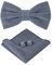 HOULIFE Fliege Herren Set - Verstellbare Fliege aus Samt Vorgebunden Fliege, einfarbige Einstecktuch, Manschettenknöpfe Set für Bräutigam Hochzeit formal mit Geschenkbox - Silber-Grau
