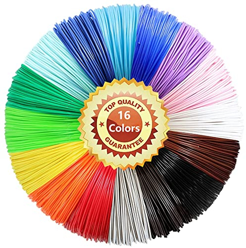 3D Stift Filament 1.75mm, LELYFIT PLA 3D Druck Filament, 16 Farben, jede Farbe ist 5 Meter, Insgesamt 80 Meter, 3D Druck Filament Farbsatz (16 Farben)