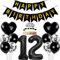 Conruich Geburtstagsdeko 12 Jahre Junge, Ballon Deko, Tortendeko für Mädchen, Folienballon Zahl 12 Schwarz, Happy Birthday Banner für Party