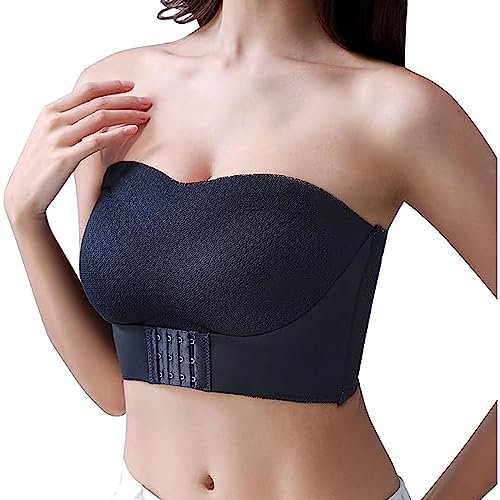 Strapless Bras for Women,Full Support Non-Slip Convertible Bandeau Bra, Women Push up Bandeau Bra (Black,L)