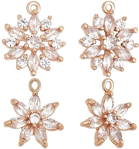 Beebeecraft 12 Stück 2 Stile Blumen Charms Mit Mikro Pavé Kubikzirkonia Anhänger Goldene Charms Für Die Herstellung von Schmuck Ohrringen Armbändern Und Halsketten