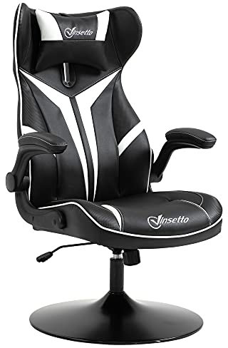 Vinsetto Fauteuil Gamer Chaise de Jeu Gaming pivotante 360° Ergonomique Hauteur réglable accoudoirs revelables Coussin têtière Inclus revêtement Similicuir 67 x 70 x 106-112 cm Blanc et Noir