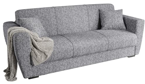 Gozos Palamos Sitzgruppe 3 Sitzer Sofa | Bettfunktion Couch besteht aus Leinenoptikstoff | Wohnzimmermöbel Dekorative und Comfortable Sofa mit Schlaffunktion und Holzbein | 221 x 85 x 86 cm | Grau