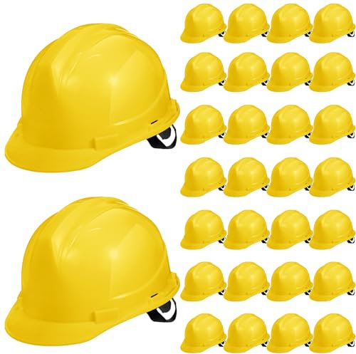 Xuhal 30 Stück 4 Pt. Suspension Hard Hat Bulk Construction Hard Hat für Sicherheit V Form Cap Style Hardhats Einstellbare Konstruktion Hüte für Männer für Arbeitsschutz Lieferungen (Gelb)