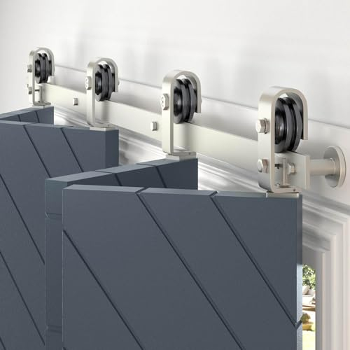EaseLife 60Brushed Nickel Bi-folding Sliding Barn Door Hardware Track Kit for 4 Closet Door,Top Mount,Heavy Duty,Slide Smoothly Quietly,Easy Install,No Door (Track Length 64for Four 15 Wide Door)