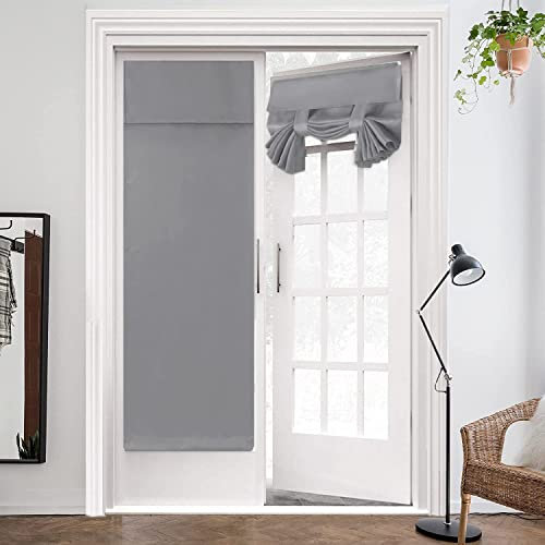 ZHhan French Door Curtains Privacy Blackout French Door Shade for Glass Door Home Office,Sidelight Curtain Tie up Shade,Easy Installed 66x182cm,Light Grey,1 Panel
