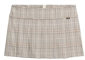 Superdry Damen Plissierter Minirock mit niedriger Leibhöhe Neutral Tweed 36